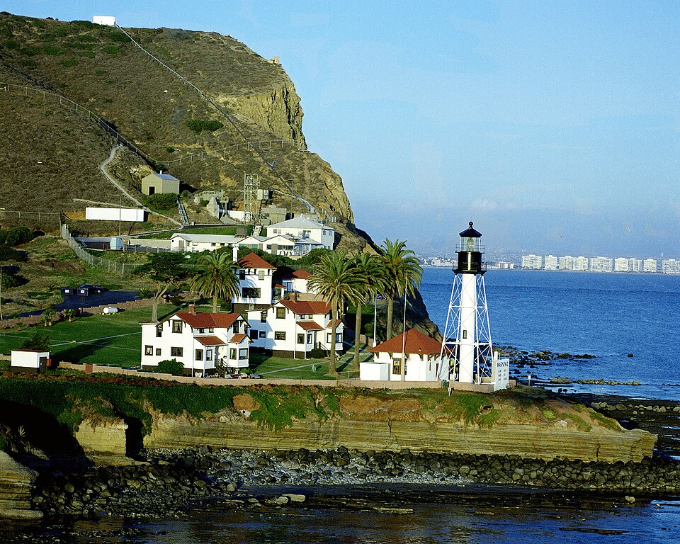 New Point Loma Lighthouse and the coastline in an archive photograph